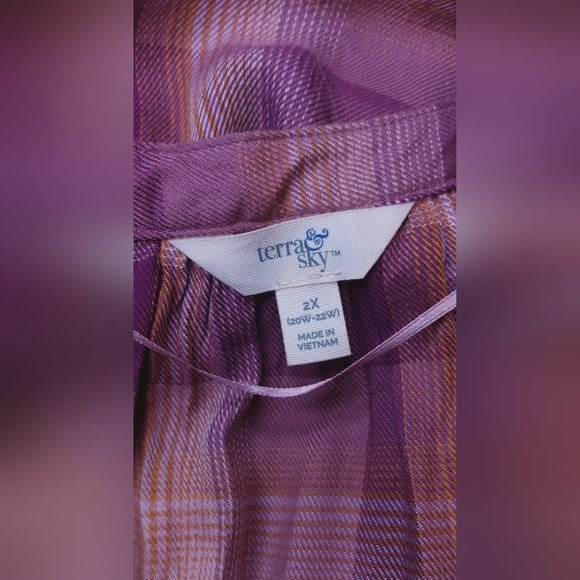 Terra & Sky Tiered Peasant Dress Size 2X Plum Plaid Pockets Business Casual Boho - Picture 9 of 13